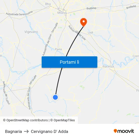 Bagnaria to Cervignano D' Adda map