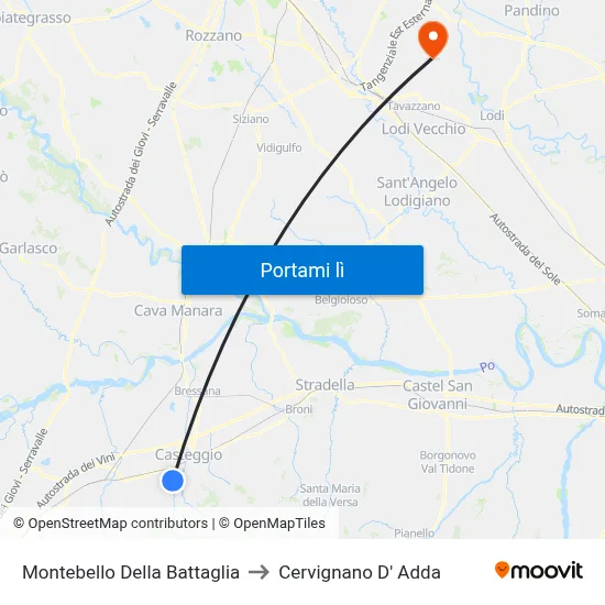 Montebello Della Battaglia to Cervignano D' Adda map