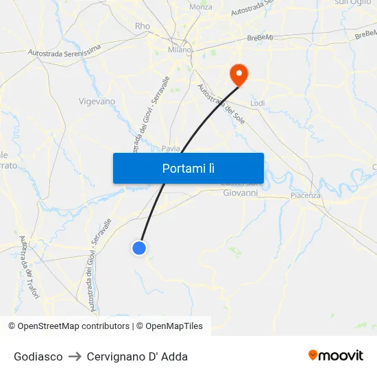 Godiasco to Cervignano D' Adda map