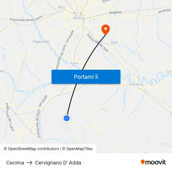 Cecima to Cervignano D' Adda map