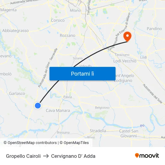 Gropello Cairoli to Cervignano D' Adda map