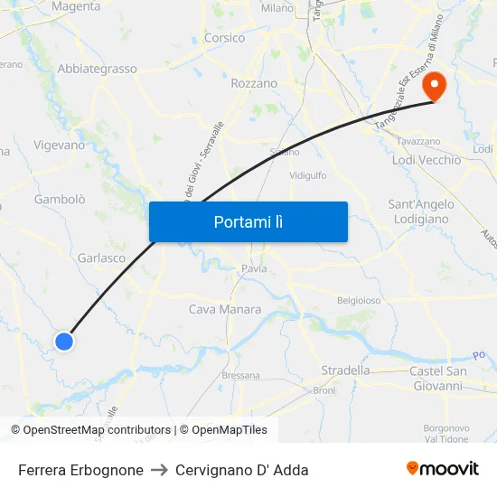 Ferrera Erbognone to Cervignano D' Adda map