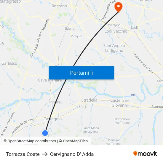 Torrazza Coste to Cervignano D' Adda map
