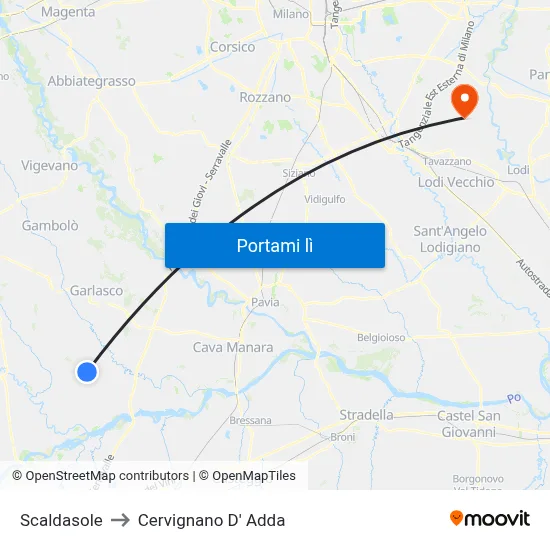 Scaldasole to Cervignano D' Adda map