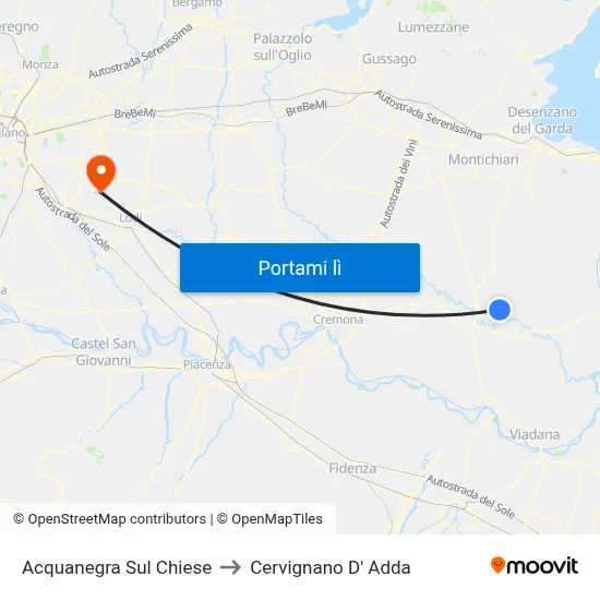 Acquanegra Sul Chiese to Cervignano D' Adda map