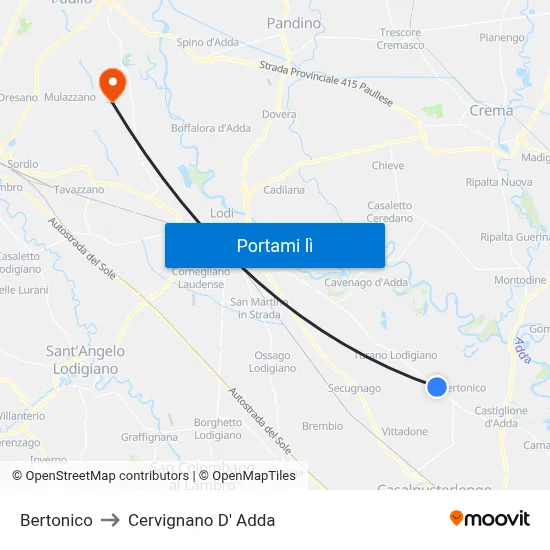 Bertonico to Cervignano D' Adda map