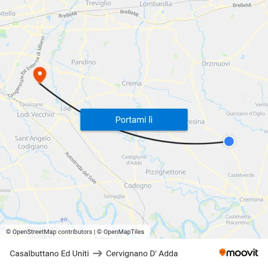 Casalbuttano Ed Uniti to Cervignano D' Adda map