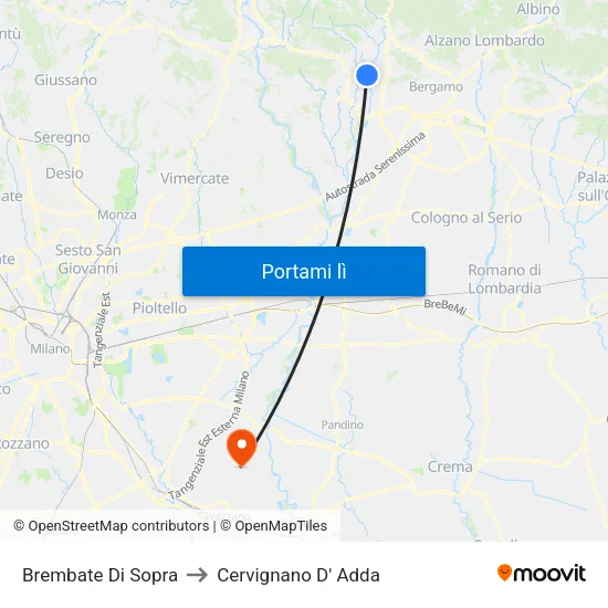 Brembate Di Sopra to Cervignano D' Adda map