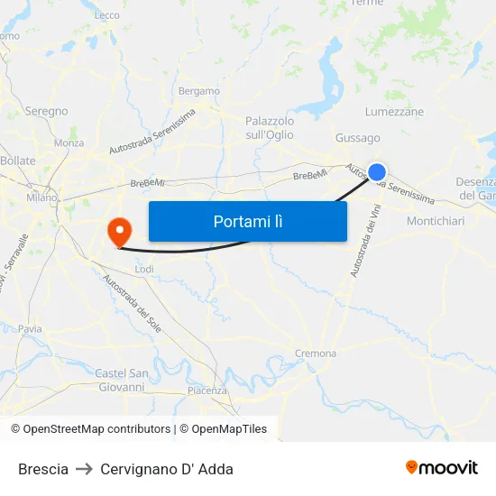 Brescia to Cervignano D' Adda map