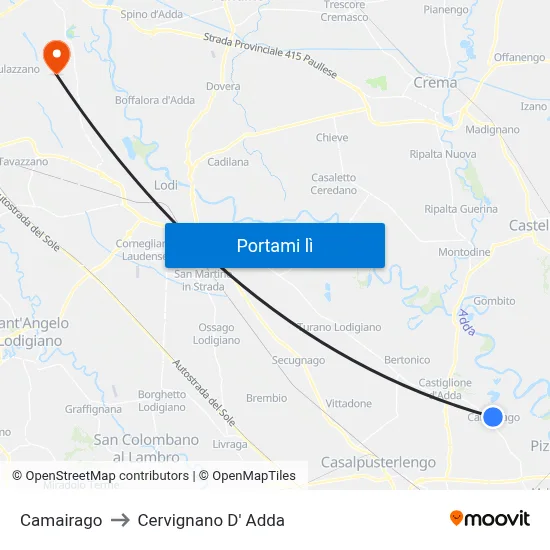 Camairago to Cervignano D' Adda map