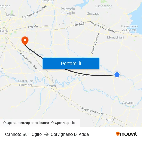 Canneto Sull' Oglio to Cervignano D' Adda map