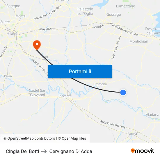 Cingia De' Botti to Cervignano D' Adda map
