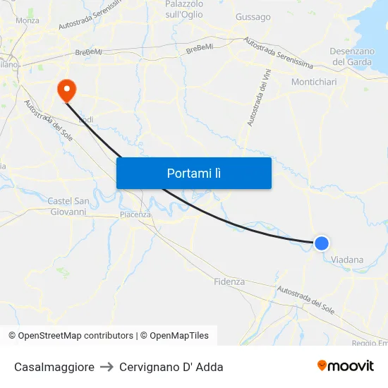 Casalmaggiore to Cervignano D' Adda map