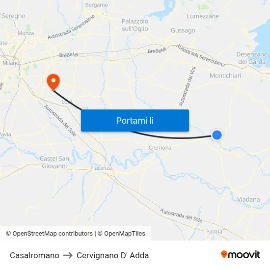 Casalromano to Cervignano D' Adda map