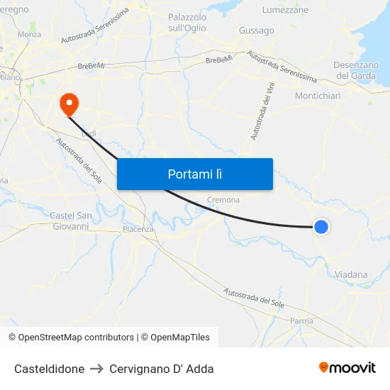 Casteldidone to Cervignano D' Adda map