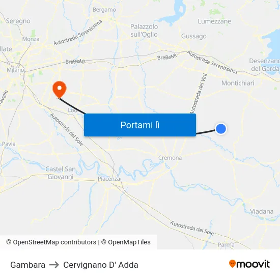 Gambara to Cervignano D' Adda map