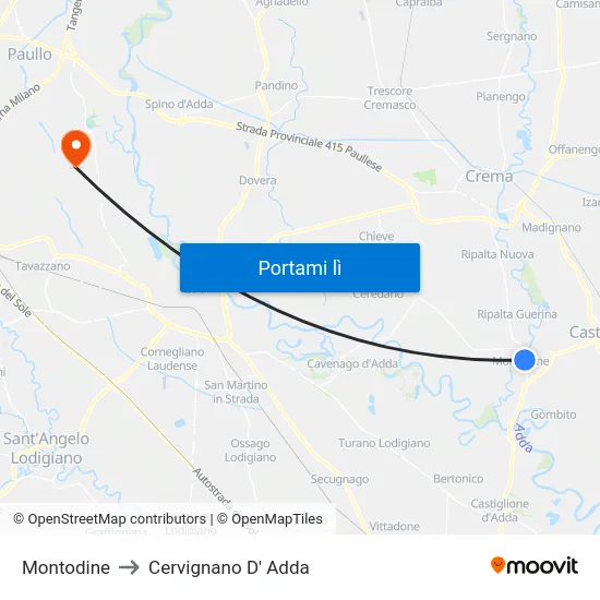 Montodine to Cervignano D' Adda map