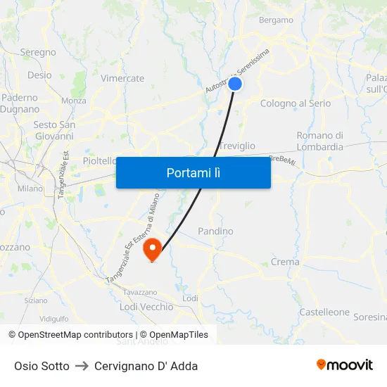 Osio Sotto to Cervignano D' Adda map