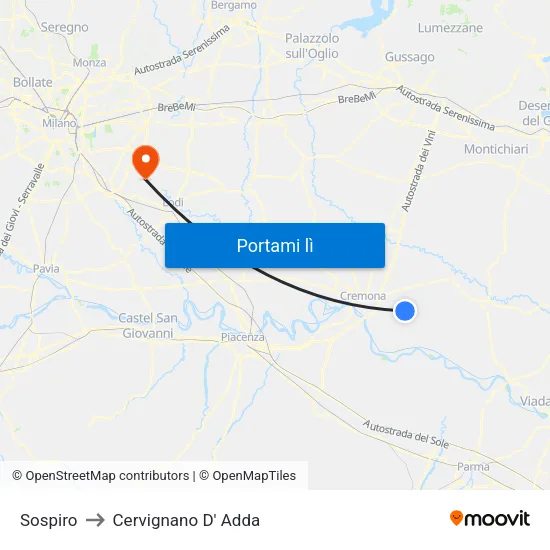 Sospiro to Cervignano D' Adda map