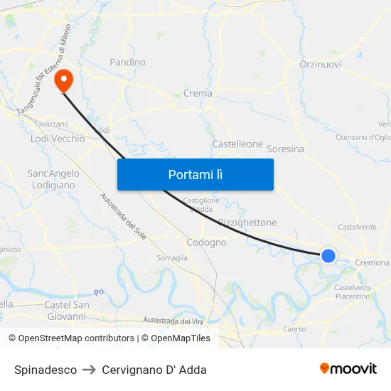 Spinadesco to Cervignano D' Adda map