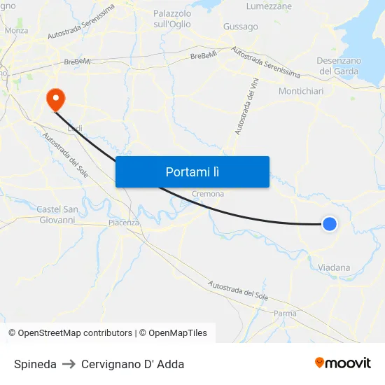 Spineda to Cervignano D' Adda map