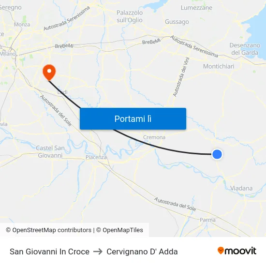 San Giovanni In Croce to Cervignano D' Adda map