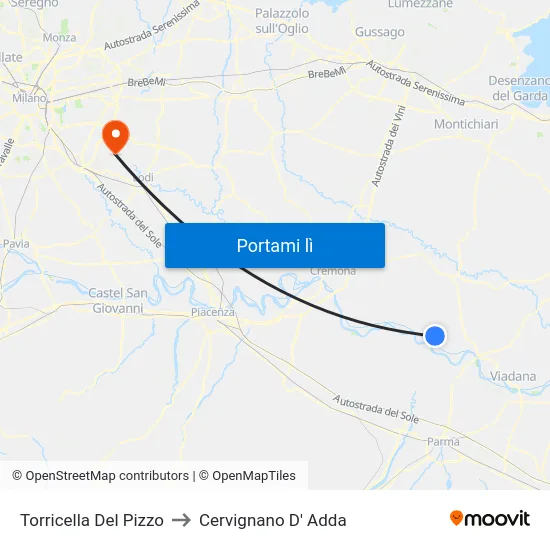 Torricella Del Pizzo to Cervignano D' Adda map