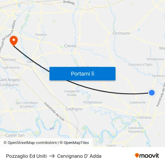 Pozzaglio Ed Uniti to Cervignano D' Adda map