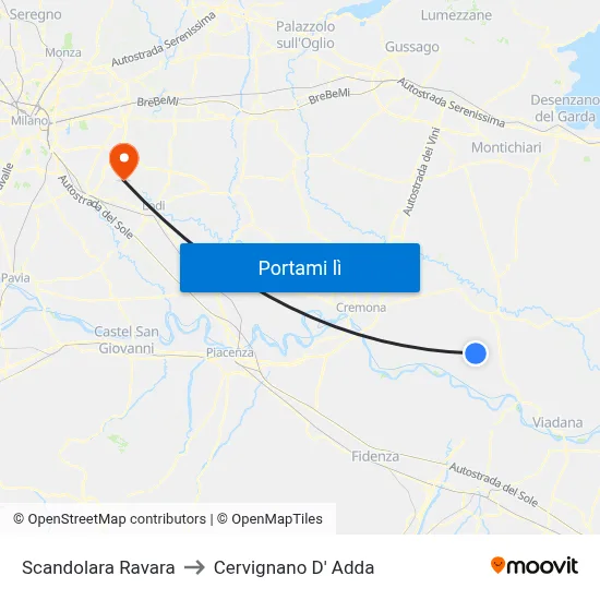 Scandolara Ravara to Cervignano D' Adda map