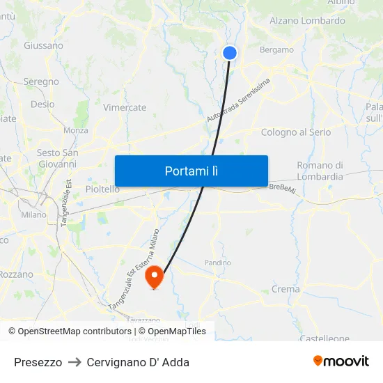 Presezzo to Cervignano D' Adda map