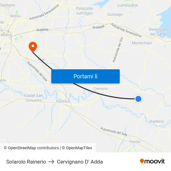 Solarolo Rainerio to Cervignano D' Adda map
