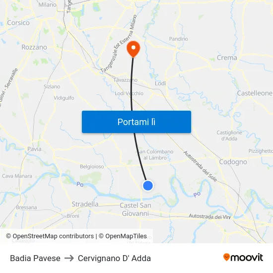 Badia Pavese to Cervignano D' Adda map