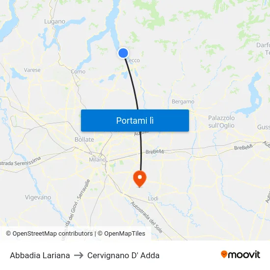 Abbadia Lariana to Cervignano D' Adda map