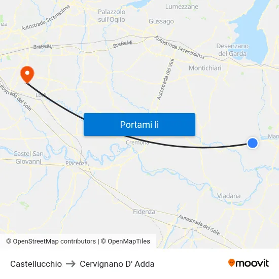 Castellucchio to Cervignano D' Adda map