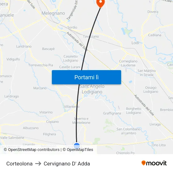 Corteolona to Cervignano D' Adda map