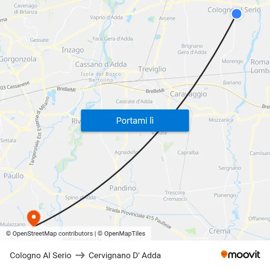 Cologno Al Serio to Cervignano D' Adda map