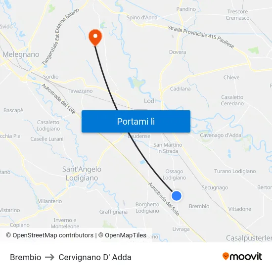 Brembio to Cervignano D' Adda map