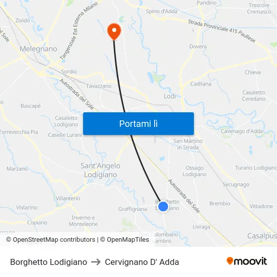 Borghetto Lodigiano to Cervignano D' Adda map
