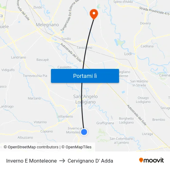 Inverno E Monteleone to Cervignano D' Adda map