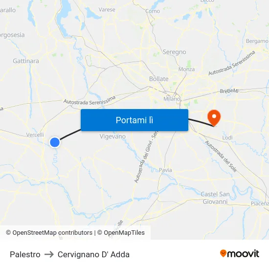 Palestro to Cervignano D' Adda map