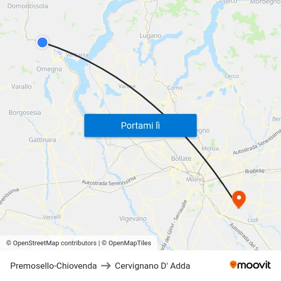Premosello-Chiovenda to Cervignano D' Adda map