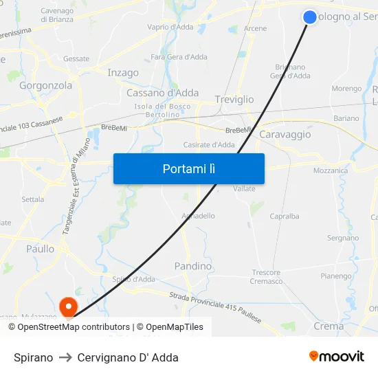 Spirano to Cervignano D' Adda map