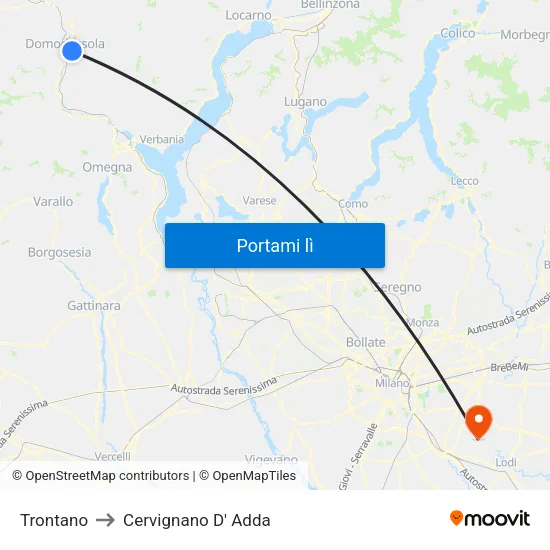 Trontano to Cervignano D' Adda map