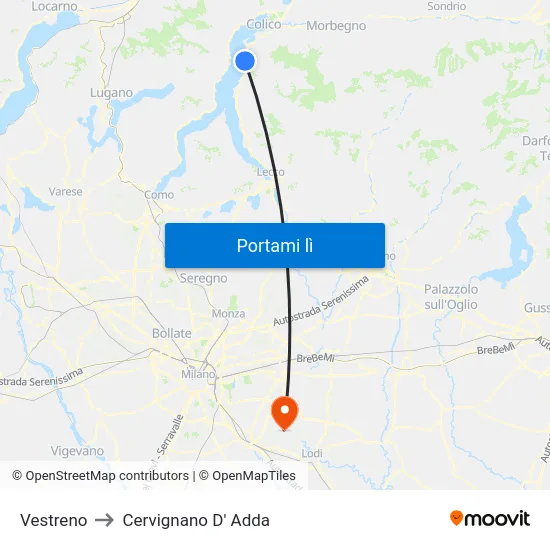 Vestreno to Cervignano D' Adda map