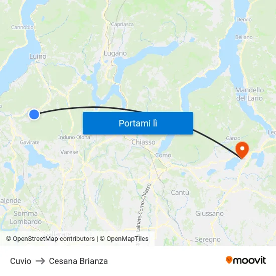 Cuvio to Cesana Brianza map