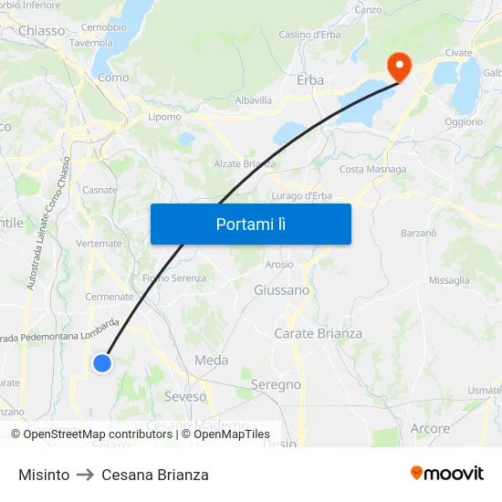 Misinto to Cesana Brianza map