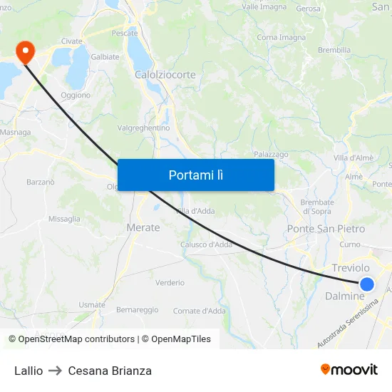 Lallio to Cesana Brianza map