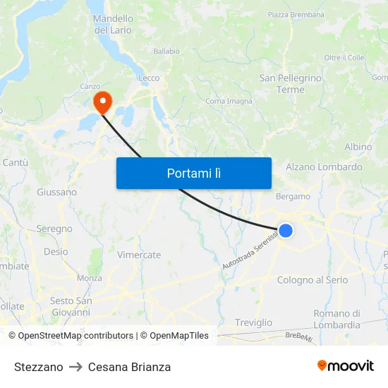 Stezzano to Cesana Brianza map