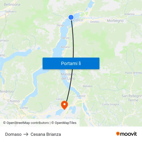 Domaso to Cesana Brianza map