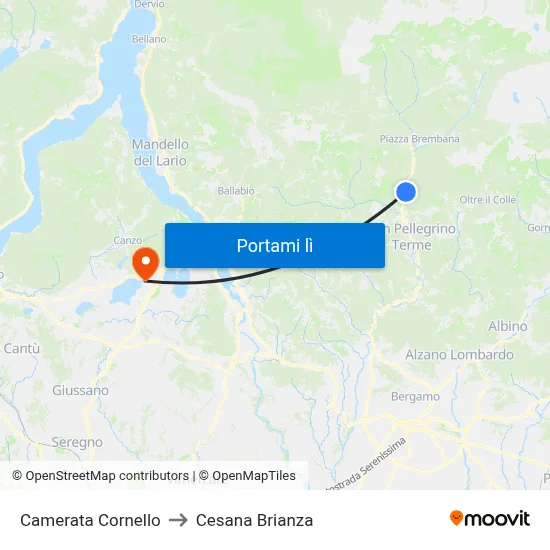Camerata Cornello to Cesana Brianza map